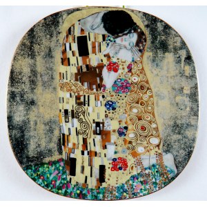 Talerz Z Serii Dzieł Gustava Klimta - Phantastiche Meisterwerke, „Der Kuss”, Lilien Porzellan, Austria 1991, porcelana, złocenia, dekoracja szablonowa; 20,5 × 20,5 cm;