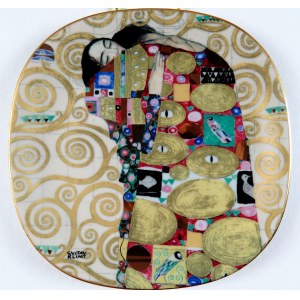 Talerz Z Serii Dzieł Gustava Klimta - Phantastiche Meisterwerke, „Die Efrullung”, Lilien Porzellan, Austria 1991, porcelana, złocenia, dekoracja szablonowa; 20,5 × 20,5 cm;
