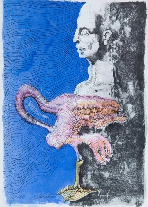 Jan Lebenstein (1930 Brześć Litewski - 1999 Kraków), Kompozycja z flamingiem