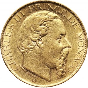 Monaco, Charles III, 20 francs 1879 A, Paris