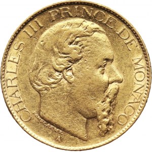 Monako, Karol III, 20 franków 1879 A, Paryż