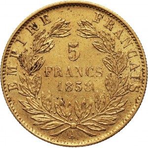 Francja, Napoleon III, 5 franków 1858 A, Paryż