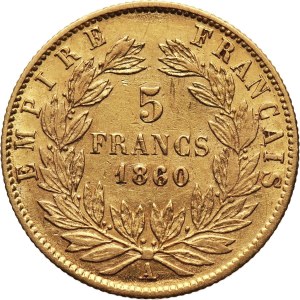 France, Napoleon III, 5 Francs 1860 A, Paris