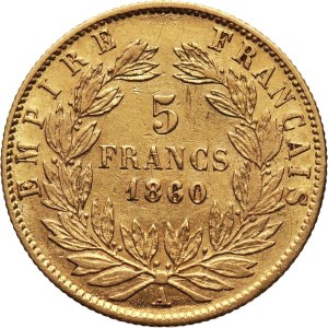 Francja, Napoleon III, 5 franków 1860 A, Paryż
