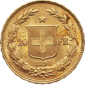 Szwajcaria, 20 franków 1893 B, Berno