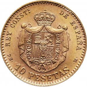 Hiszpania, Alfons XII, 10 peset 1878 (19-62), nowe bicie (restrike)