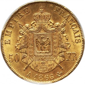 Francja, Napoleon III, 50 franków 1866 A, Paryż