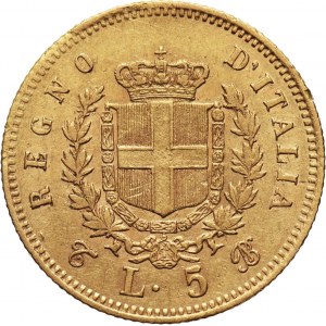 Włochy, Wiktor Emanuel II, 5 lirów 1863 T BN, Turyn