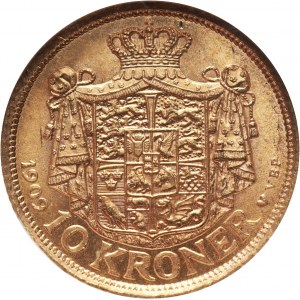 Dania, Fryderyk VIII, 10 koron 1909 VBP, Kopenhaga