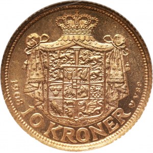 Dania, Fryderyk VIII, 10 koron 1908 VBP, Kopenhaga