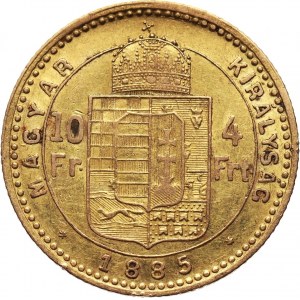 Węgry, Franciszek Józef I, 4 forinty = 10 franków 1885 KB, Kremnica