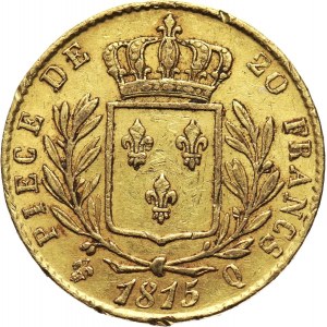 Francja, Ludwik XVIII, 20 franków 1815 Q, Perpignan