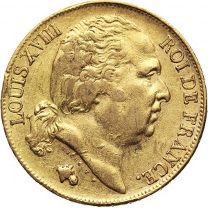 Francja, Ludwik XVIII, 20 franków 1818 W, Lille