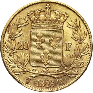 Francja, Ludwik XVIII, 20 franków 1818 W, Lille