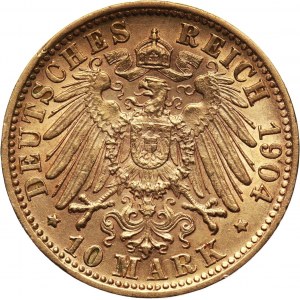 Germany, Wurttemberg, Wilhelm II, 10 Mark 1904 F, Stuttgart