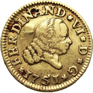 Spain, Ferdinand VI, 1/2 Escudo 1751 S-PJ, Sevilla