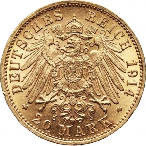 Germany, Baden, Friedrich II, 20 Mark 1914 G, Karlsruhe