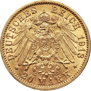 Germany, Baden, Friedrich II, 20 Mark 1913 G, Karlsruhe