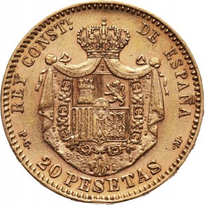 Spain, Alfonso XIII, 20 Pesetas 1892 (18-92) P.G.-M., Madrid