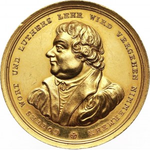 Niemcy, Hamburg, medal w złocie wagi 10 dukatów z 1817 roku, Marcin Luter - 300 lat Reformacji