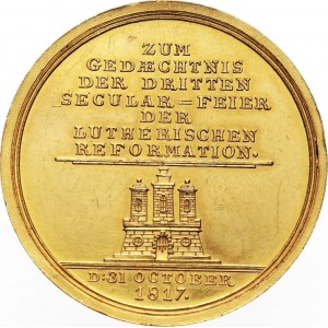 Niemcy, Hamburg, medal w złocie wagi 10 dukatów z 1817 roku, Marcin Luter - 300 lat Reformacji