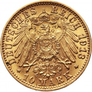 Germany, Wurttemberg, Wilhelm II, 10 Mark 1913 F, Stuttgart