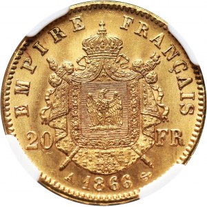 France, Napoleon III, 20 Francs 1866 A, Paris