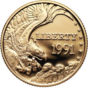 Stany Zjednoczone Ameryki, 5 dolarów 1991 W, Mount Rushmore, stempel lustrzany