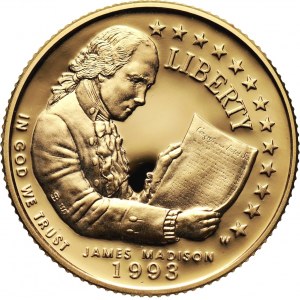 Stany Zjednoczone Ameryki, 5 dolarów 1993 W, James Madison - Karta praw Stanów Zjednoczonych, stempel lustrzany