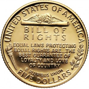 Stany Zjednoczone Ameryki, 5 dolarów 1993 W, James Madison - Karta praw Stanów Zjednoczonych, stempel lustrzany