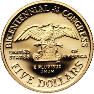 USA, 5 Dollars 1989 W, Bicentennial of Congress, Proof