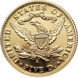 Stany Zjednoczone Ameryki, 5 dolarów 2006 S, 100-lecie Mennicy w San Francisco, stempel lustrzany