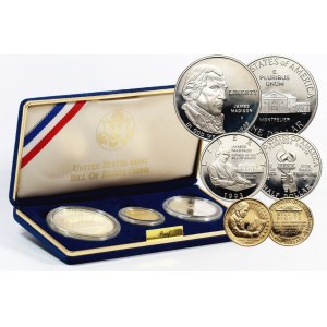 Stany Zjednoczone Ameryki, zestaw trzech monet z 1993 roku, James Madison - Karta praw Stanów Zjednoczonych, stempel lustrzany