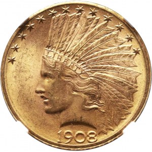 USA, 10 Dollars 1908 D, Denver, Indian head