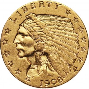 USA, 2 1/2 Dollars 1908, Philadelphia, Indian head
