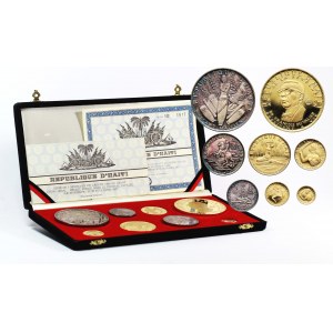 Haiti, 1969-1971 rok, zestaw 8 monet w srebrze i złocie, stempel lustrzany