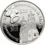 Meksyk, zestaw 3 monet i banknotu z 2010 roku, 200-lecie Niepodległości