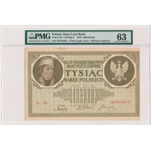1.000 marek 1919 - ser.ZR. - PMG 63 - mała litera S i wąska numeracja
