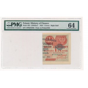 1 grosz 1924 - AP - prawa połowa - PMG 64