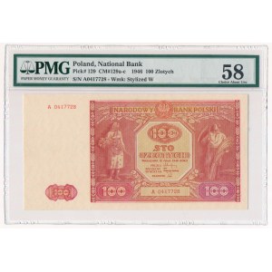 100 złotych 1946 - A - PMG 58 - rzadka, pierwsza seria
