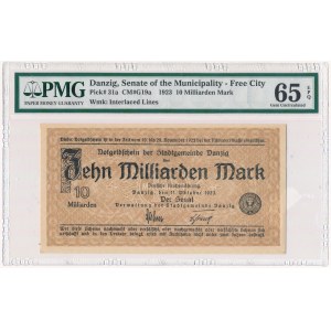 Gdańsk 10 miliardów 1923 - PMG 65 EPQ - znak wodny kwadraty
