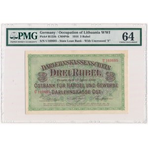 Poznań 3 ruble 1916 - U - krótka klauzula - PMG 64