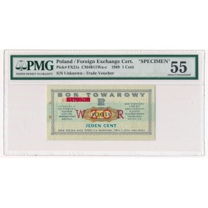 Pewex Bon Towarowy 1 cent 1969 WZÓR - El - PMG 55 NIEZNANY