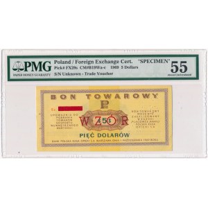 Pewex Bon Towarowy 5 dolarów 1969 WZÓR - Ee - PMG 55 NIEZNANY