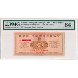 Pewex Bon Towarowy 100 dolarów 1969 WZÓR - Ek - PMG 64 NIEZNANY