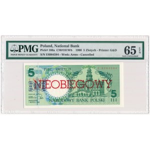 5 złotych 1990 - E - NIEOBIEGOWY - PMG 65 EPQ