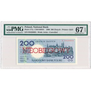 200 złotych 1990 - D - NIEOBIEGOWY - PMG 67 EPQ