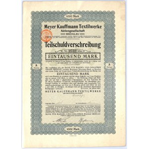 Wrocław(Breslau), Meyer Kauffmann Textilwerke, 1000 mark 1921