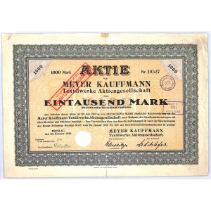 Wrocław(Breslau), Meyer Kauffmann Textilwerke, 1000 marek / 160 RM 1920
