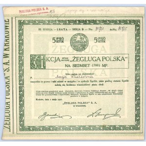 ŻEGLUGA POLSKA, Em.III, Seria B, 5 x 140 marek 1921 - rzadka emisja